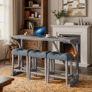 Sunvega Industrial Bar Table and Chairs Set with Power Outlet for Living Room