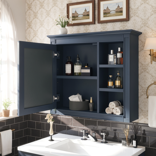Sunvega Modern Wall Mounted Mirror Cabinet with 3 Open Shelves for Bathroom Storage