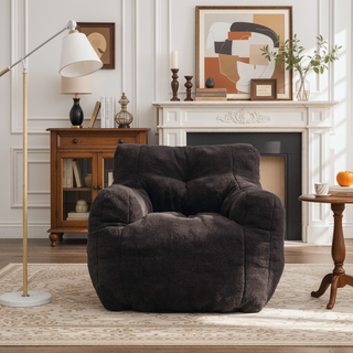 Sunvega Soft Teddy Velvet Fabric Tufted Bean Bag Chair with Ergonomic Backrest