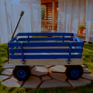 Sunvega Fresh Blue Solid Wood All-Terrain Toy and Garden Tool Cart Trolley