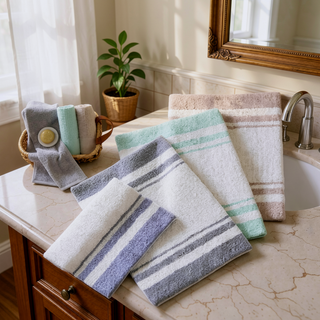 Sunvega Reversible Cotton Bath Rug with Plush Stripes and Textured Massage