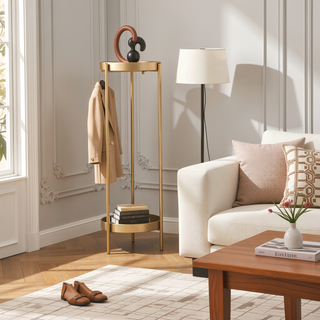 Sunvega Golden Folding Metal 2-Tier Plant Stand with Round Trays for Indoor Outdoor