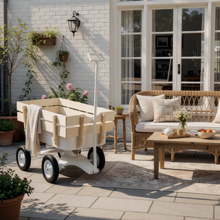 Sunvega Fresh Blue Solid Wood All-Terrain Toy and Garden Tool Cart Trolley
