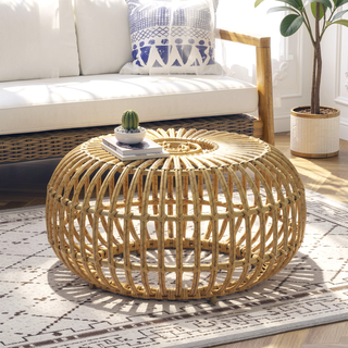 Sunvega Boho Handcrafted Rattan Coffee Table with Faux Weave for Outdoor Decor