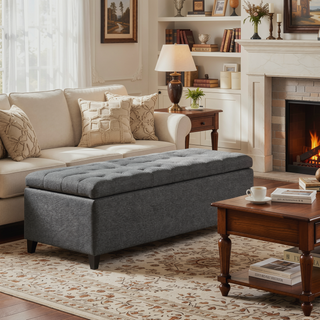Sunvega Upholstered Tufted Storage Bench with Soft Close Lid and Interior Space
