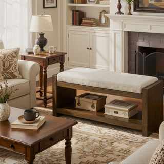 Sunvega Modern Accent Bench with Removable Cushion and Lower Storage Shelf
