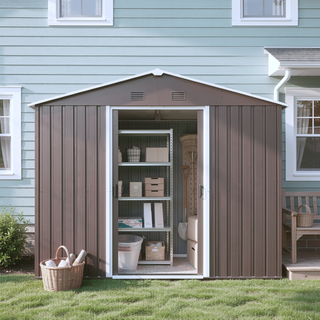 Sunvega 8ft x 4ft Outdoor Metal Storage Shed With Window and Metal Foundation