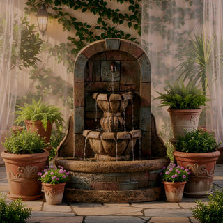 Sunvega Outdoor Weather Resistant Roman Waterfall Fountain in Stone Gray