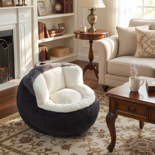 Sunvega Oversized Multicolor Faux Fur Bean Bag Chair with Shredded Sponge Filling