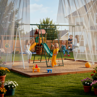 Sunvega 5 in 1 Heavy-Duty A-Frame Swing Set with Slide and Saucer Swing