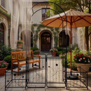 Sunvega Black Metal Garden Arch Trellis with Two Plant Stands for Climbing Plants