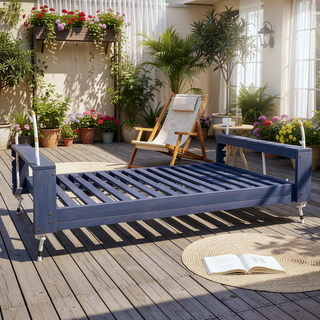 Sunvega Twin Size Acacia Wood Porch Swing Bed with Hemp Ropes for Garden