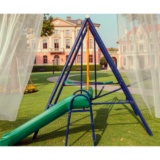 Sunvega 4 in 1 Swing Set with Seesaw, Belt Swing, Slide, and Glider