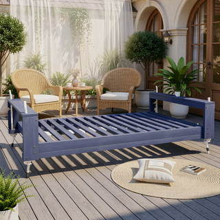 Sunvega Twin Size Acacia Wood Porch Swing Bed with Hemp Ropes for Garden