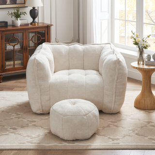 Sunvega Soft Chenille Bean Bag Chair with High Resilient Foam for Living Room