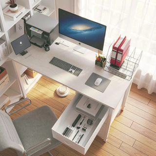 Sunvega Office Desk with Power Outlet 3 Drawers Side Pocket and Reversible Frame