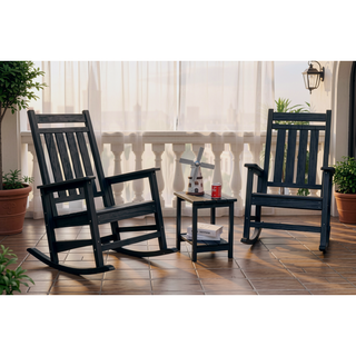 Sunvega All Weather-resistant Black Rocking Chair Set with Wood-Texture and Side Table