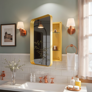 Sunvega Modern White Metal Framed Recessed Medicine Cabinet with Mirror and Storage