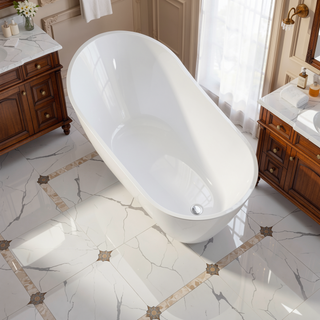 Sunvega Premium High-back Oval Acrylic Freestanding Soaker Bathtub Non-Slip Easy Clean