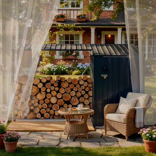 Sunvega Durable Rust-Resistant Metal Firewood Storage Shed for Indoor and Outdoor Use