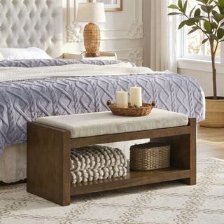 Sunvega Modern Accent Bench with Removable Cushion and Lower Storage Shelf