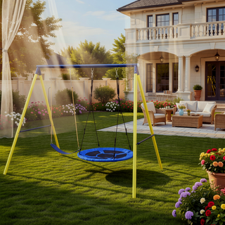 Sunvega Heavy Steel A-Frame Outdoor Metal Swing Set with Safety Belt