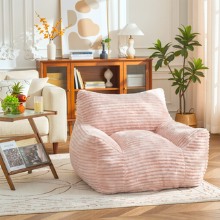 Sunvega Oversized Comfy Beige Bean Bag Chair with Supportive Armrests for Living Room