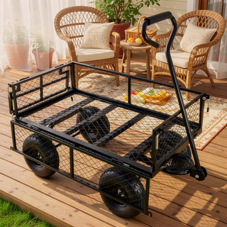 Sunvega Garden Cart with Inflatable Tires and Spacious Bed for Yard Work