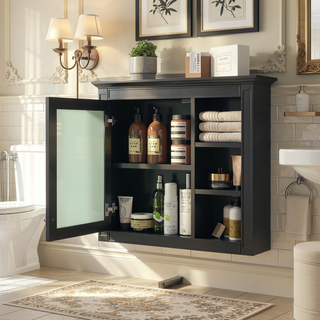 Sunvega Modern Wall Mounted Mirror Cabinet with 3 Open Shelves for Bathroom Storage