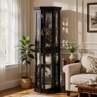Sunvega Corner Curio Cabinet with LED Lighting and 4 Adjustable Glass Shelves