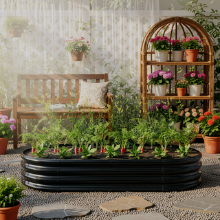 Sunvega Large Oval Metal Raised Garden Bed for Plants Vegetables and Flowers