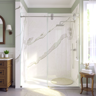Sunvega Frameless Single Sliding Shower Door with 8mm Tempered Glass and Chrome Finish