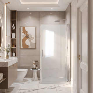 Sunvega 24x72 Inch Brushed Nickel Pivot Shower Door with Half Frame