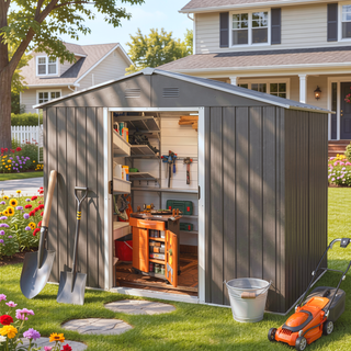 Sunvega 8ft x 6ft Outdoor Metal Storage Shed with Galvanized Steel Panels