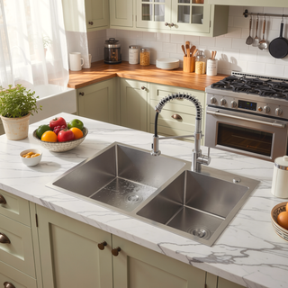 Sunvega 32x19 Inch Overmount Single Bowl Kitchen Sink in Brushed Nickel