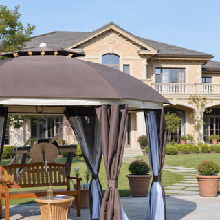 Sunvega 12x12 Round Outdoor Gazebo with Double Roof Netting Sidewalls and Curtains