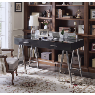 Sunvega White and Gold Vanity Desk with Mirror and Jewelry Storage Tray