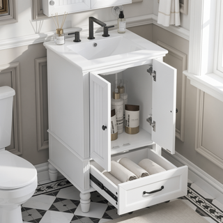 Sunvega 20 Inch Black Bathroom Vanity with Ceramic Sink and Storage Cabinet