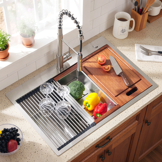 Sunvega 28 x 22 Inch Drop In Stainless Steel Workstation Sink with Accessories
