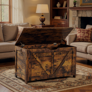 Sunvega Extra Long Rustic Brown Storage Chest with U Shaped Pull for Entryway