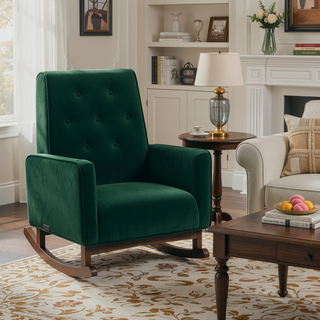 Sunvega Mid-Century Modern Solid Wood Rocking Chair with Microfiber Upholstery