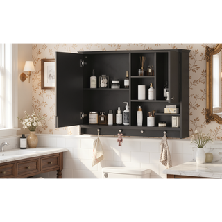 Sunvega 36 Inch Wall Mounted Bathroom Mirror Cabinet with Adjustable Shelf and Hidden Storage