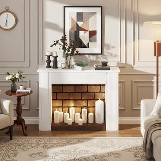Sunvega Freestanding Fireplace Mantel with Baroque Design and Storage Columns