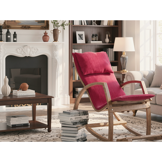 Sunvega Modern Rocking Chair With Wooden Frame And Plush Red Cushion For Living Room