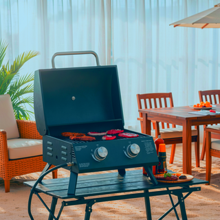 Sunvega 2 Burner Portable Gas BBQ Grill with Lid Thermometer and Foldable Legs