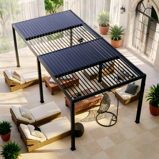 Sunvega 10x19ft Aluminum Louver Pergola with Adjustable Roof and Windproof Design