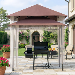 Sunvega Double Roof Grill Gazebo with Weather Resistant Canopy and Storage Shelves
