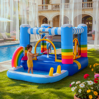 Sunvega Kids Inflatable Bounce House with Trampoline Pool and Air Blower for Indoor Outdoor