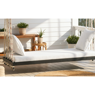 Sunvega Patio Wooden Swing Chair with Cushion and Pillows, Hanging Porch Bench for Garden and Backyard