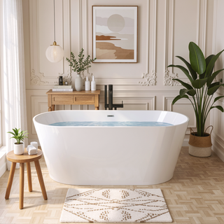 Sunvega 55 Inch Freestanding Acrylic Soaking Bathtub with Superior Insulation and Modern Design